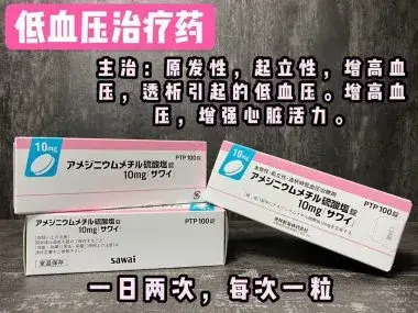 日本低血压药 治疗剂 透析升压药 增压药 甲磺酸氨苯哒嗪 甲硫阿美铵Amezinium Metilsulfate 硫酸塩錠10mg×100片